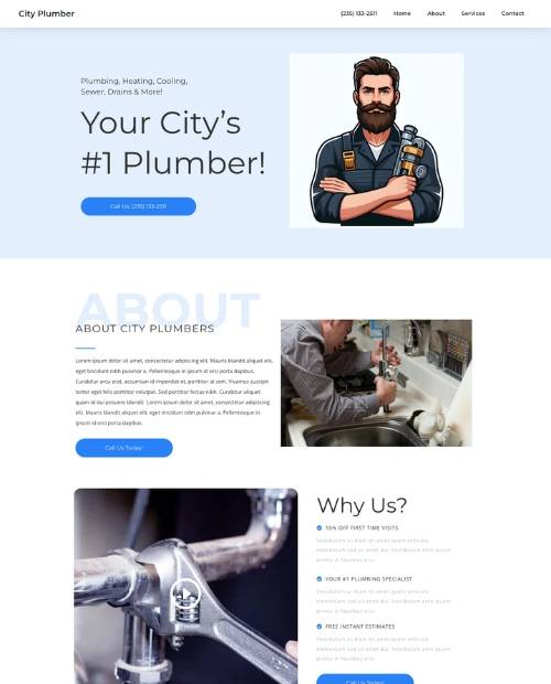 Plumbing website template for local plumbers in Canada and US